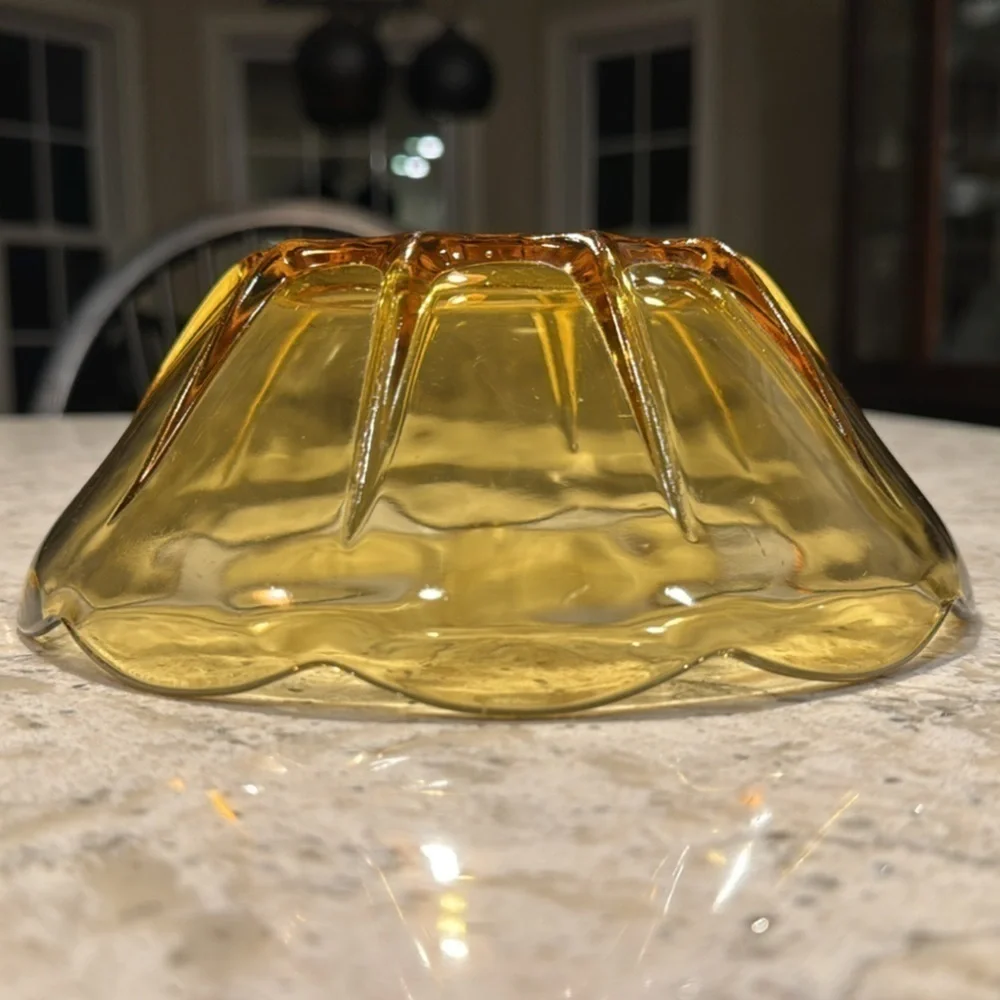 VINTAGE 1960’s~ANCHOR HOCKING~HONEY GOLD BOWL~ PANELED WITH SCALLOPED EDGE~G22